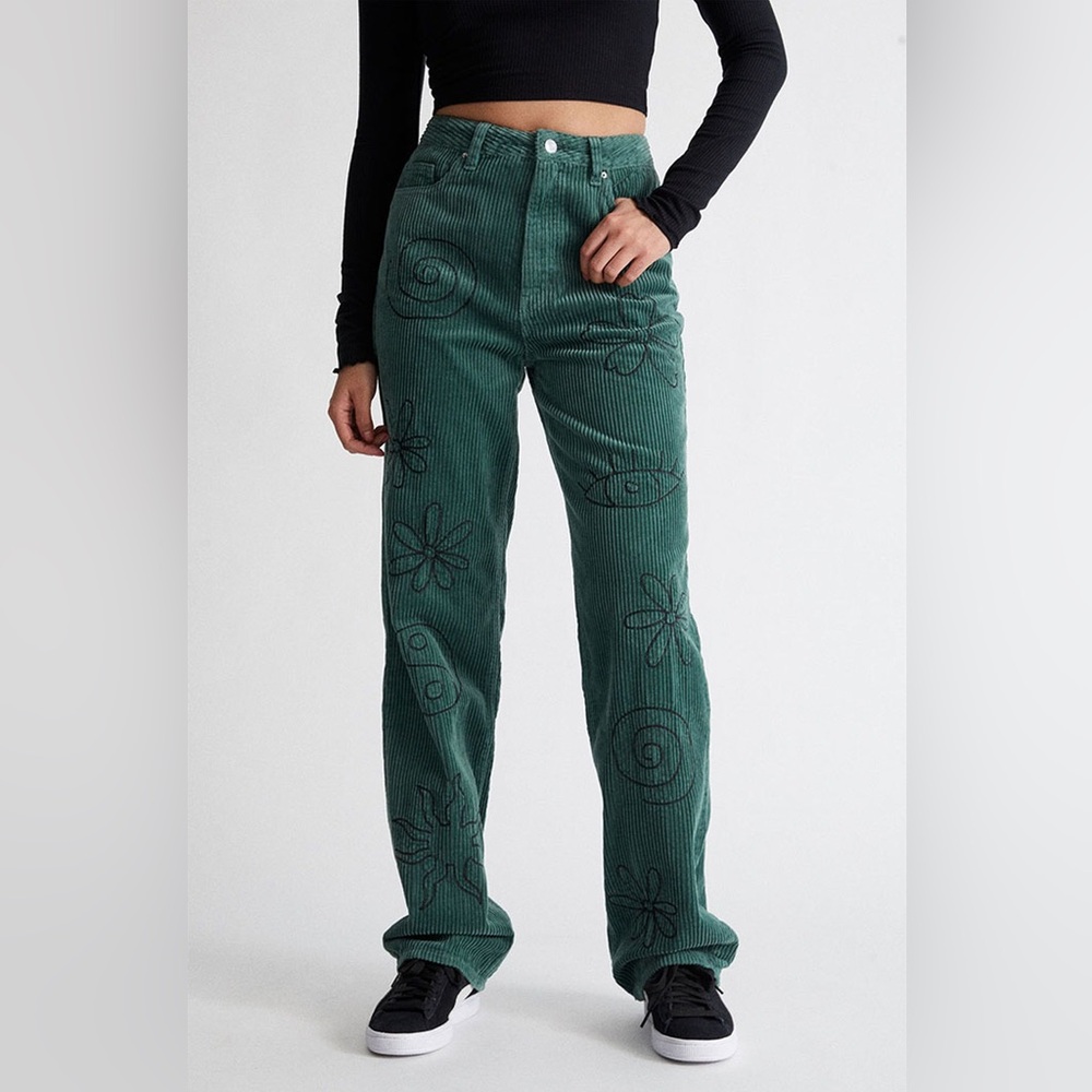 Pacsun Green Corduroy‎ Embroidered Boyfriend Jeans Size 25